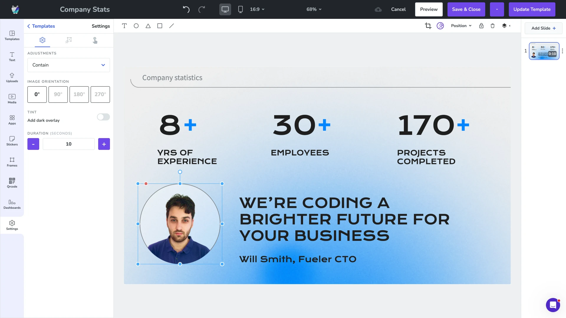 Designing a corporate slide on the Fugo Design Studio canvas