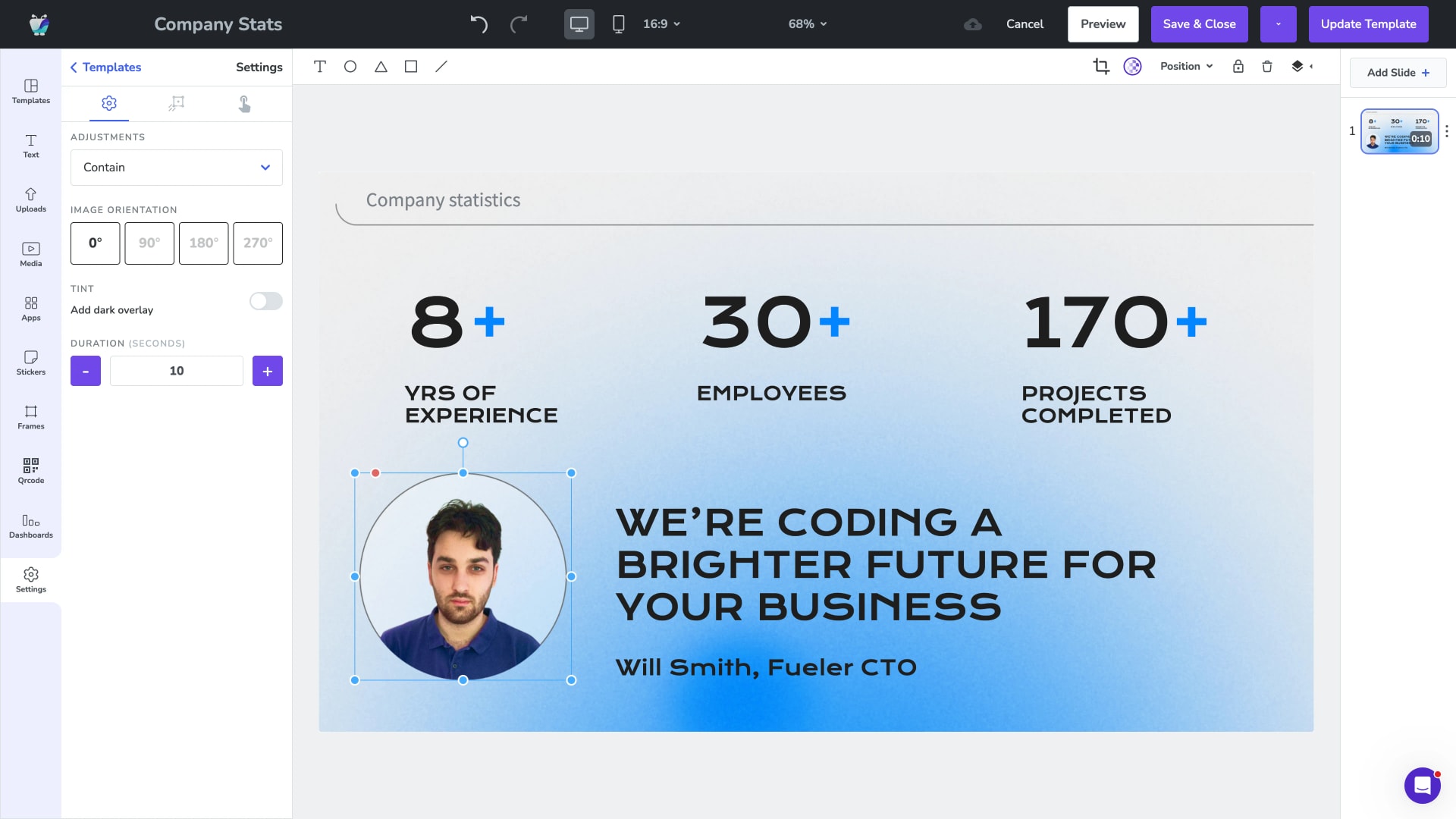 Designing a corporate slide on the Fugo Design Studio canvas