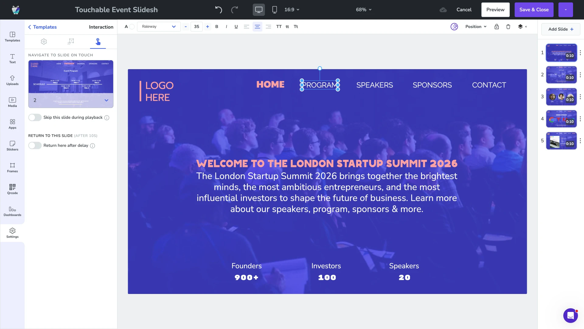 Building a touch-navigable event slideshow in the Fugo Design Studio