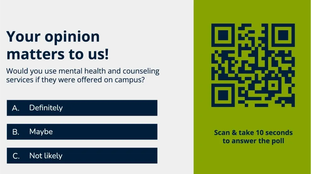 University digital signage template with poll QR code