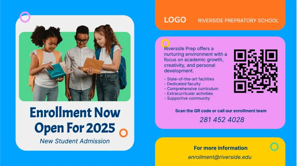 Education digital signage template for school enrollment