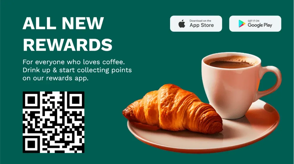 Rewards app and QR code template for digital signage